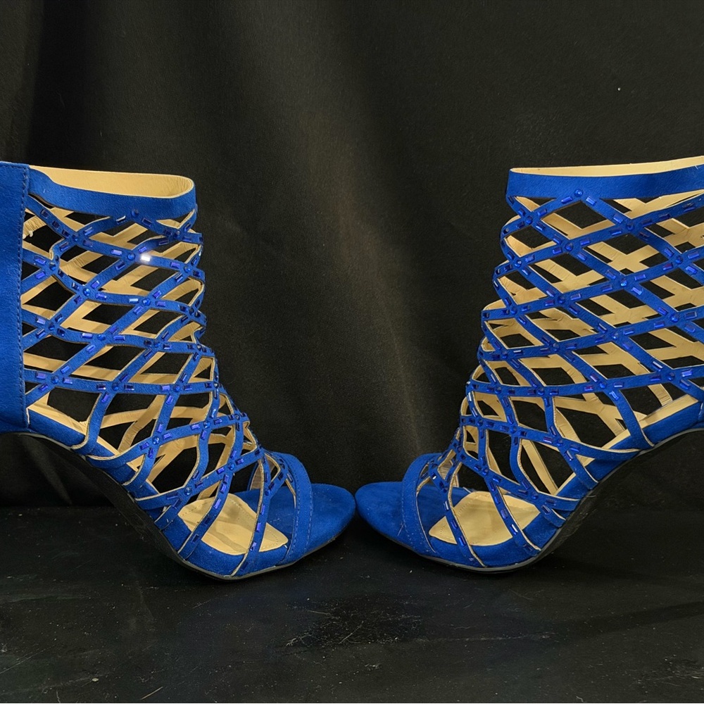 Dream Pairs Royal Blue Sequin Glitter Caged Heels